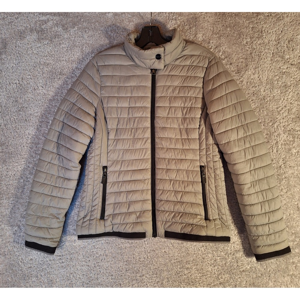 Marc New York Performance Quilted Puffer Jacket Womens Small Petite Gray Coat